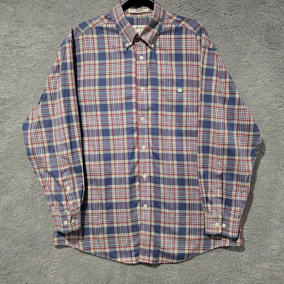 Orvis Mens Plaid Checkered Shirt Button Down 100% Cotton Check Shirt L Blue Red - Picture 1 of 9